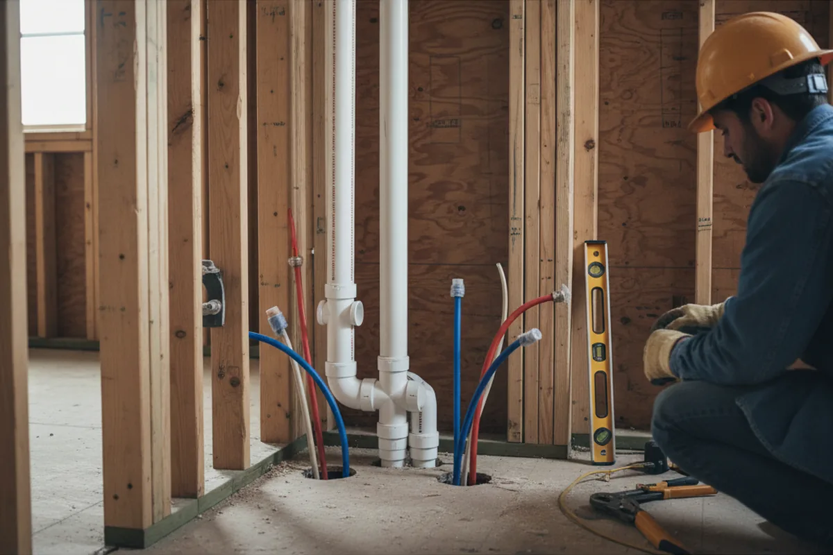 Drain and supply rough-in during Sump Pump Repair in Bishopville